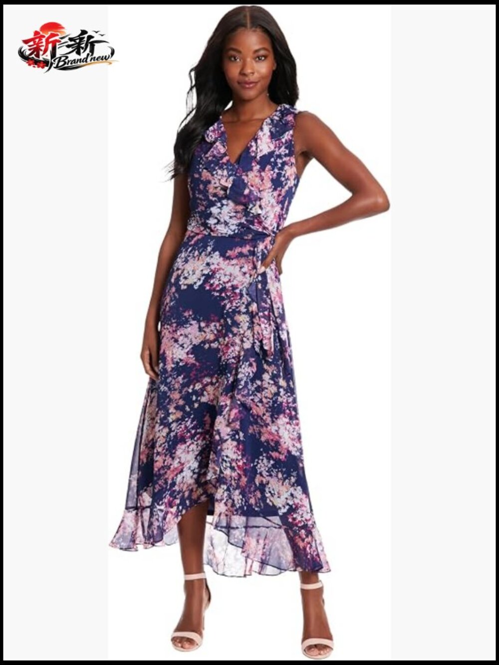 Ruffle V-Neck Faux Wrap Maxi Dress - Plus Size